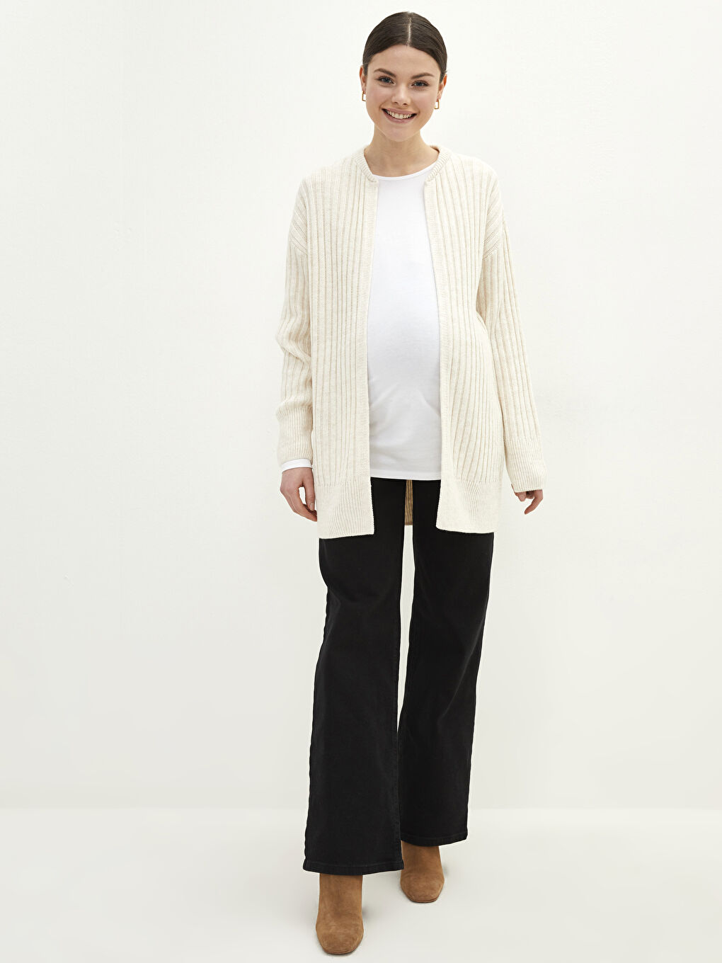 LCWAIKIKI Maternity Shawl Collar Self Patterned Long Sleeve Maternity Knitwear Cardigan -W1GQ07Z8-SDG