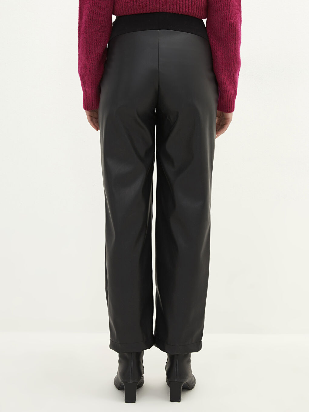 بنطلون حوامل جلد بجيوب وقصة عادية ببطانة للبطن-5