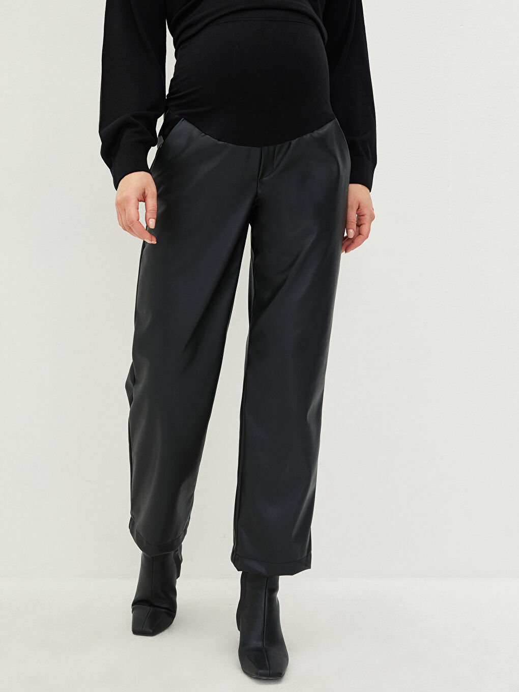 بنطلون حوامل جلد بجيوب وقصة عادية ببطانة للبطن-6