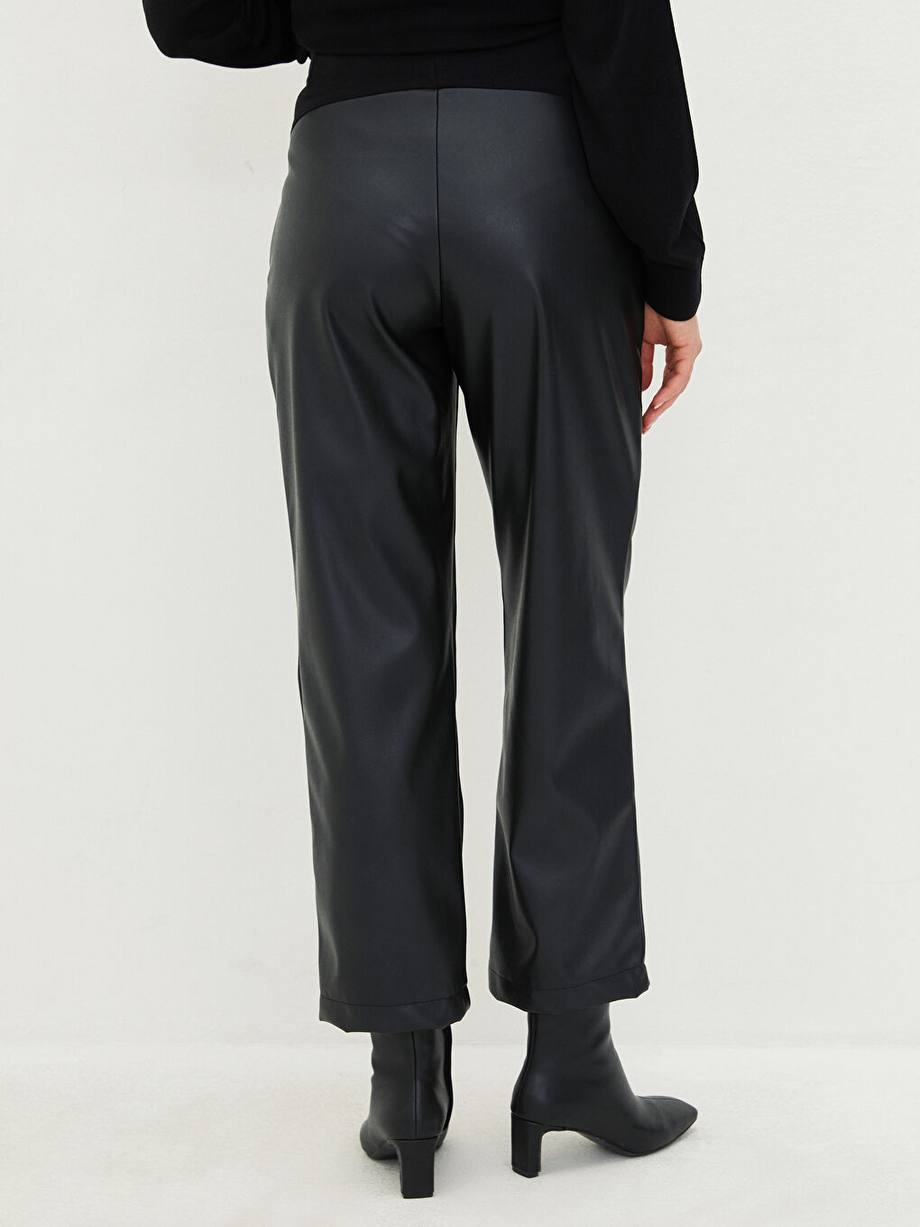 بنطلون حوامل جلد بجيوب وقصة عادية ببطانة للبطن-7