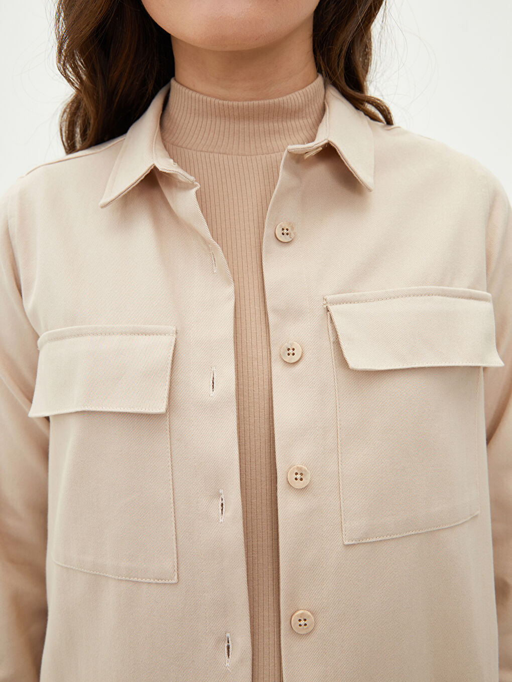 Plain Long Sleeve Gabardine Maternity Shirt Tunic-3