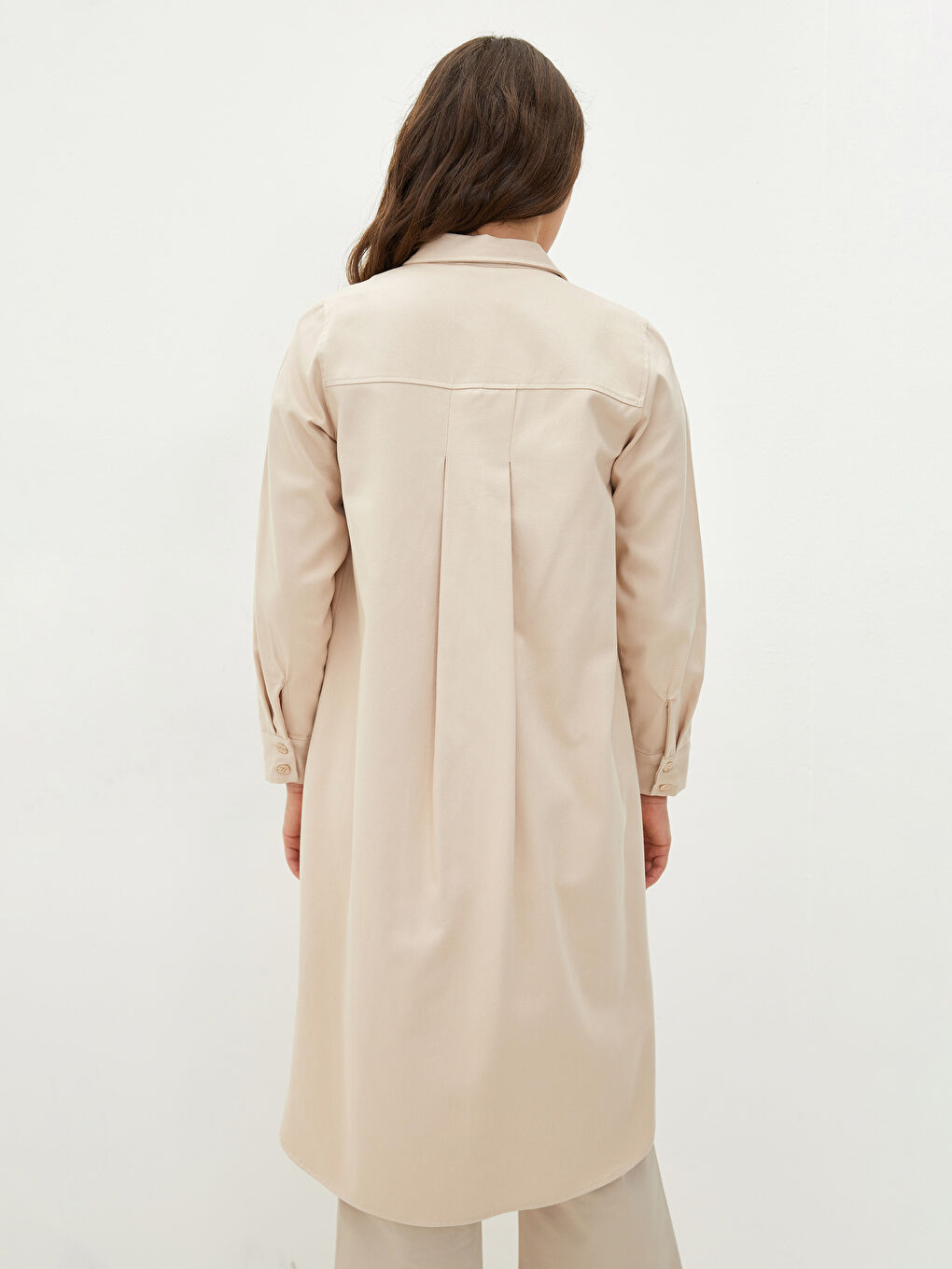 Plain Long Sleeve Gabardine Maternity Shirt Tunic-4