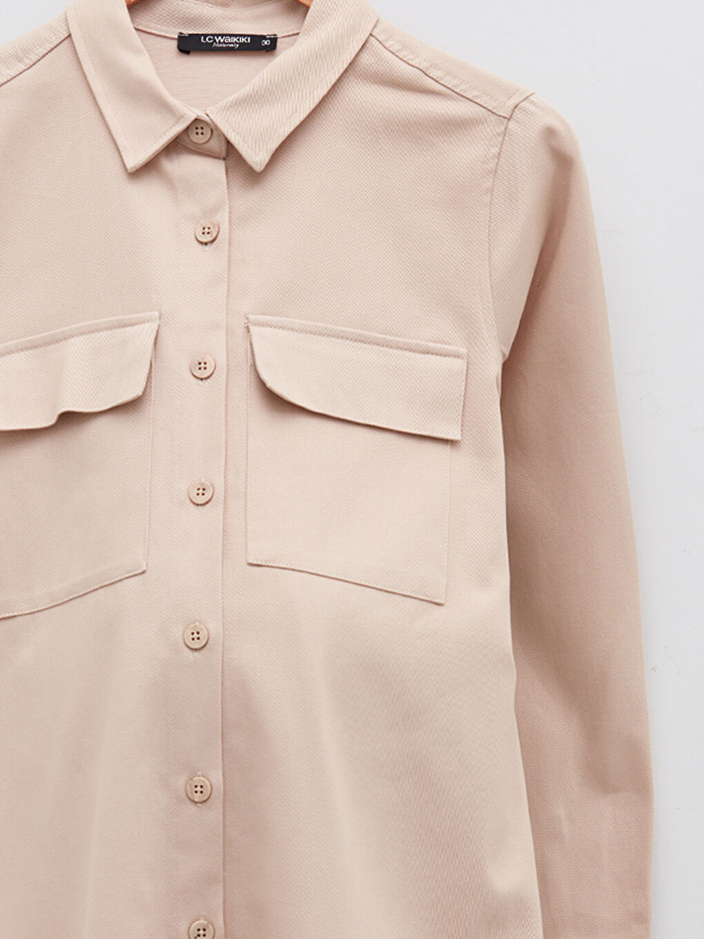 Plain Long Sleeve Gabardine Maternity Shirt Tunic-7