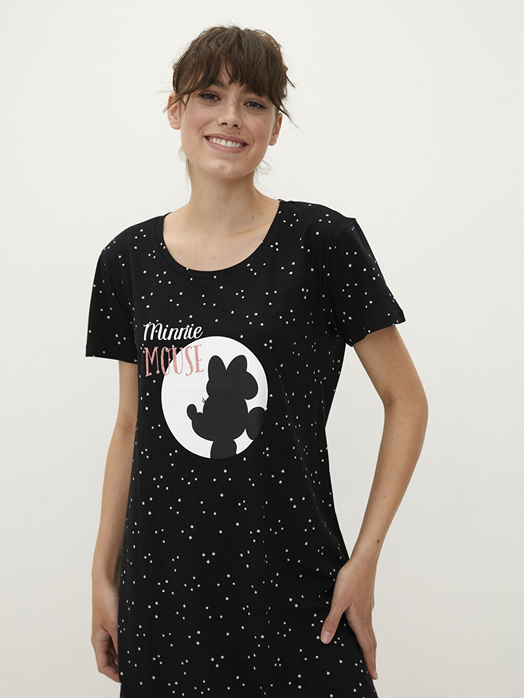 LCW DREAM Crew Neck Minnie Mouse Printed Short Sleeve Cotton Women's Nightgown -W1GQ47Z8-LQJ