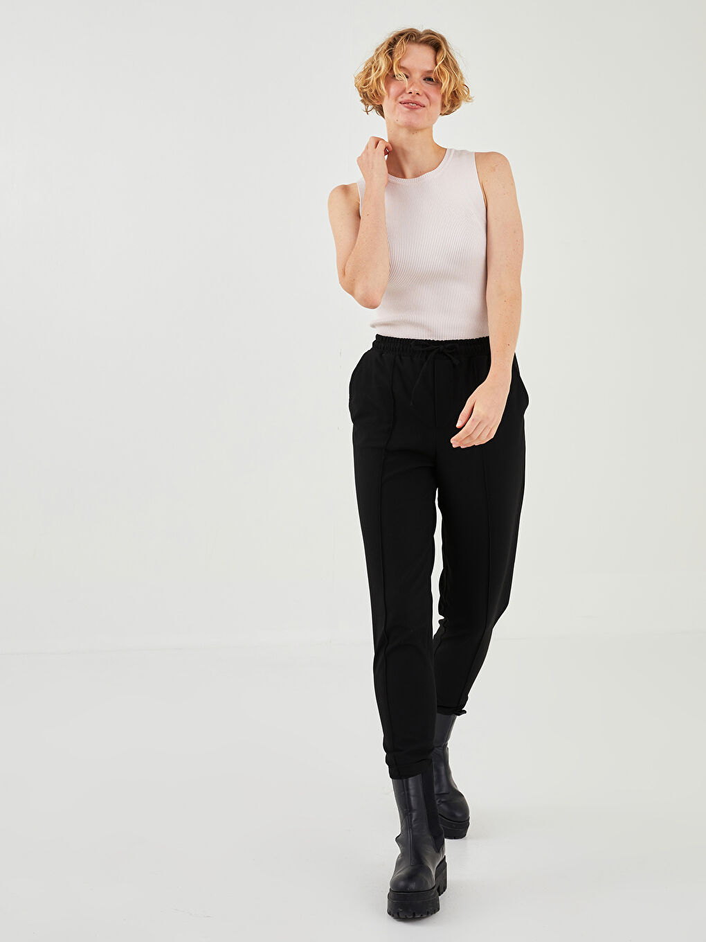 Elastic Waist Regular Pocket Detailed Women's Trousers -W1GQ53Z8-E0N