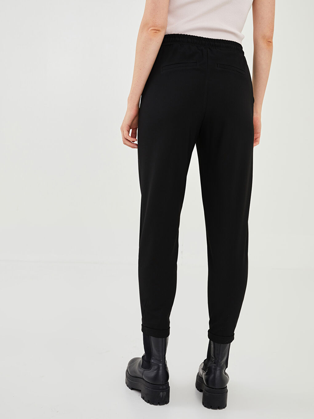 Elastic Waist Regular Pocket Detailed Women's Trousers -W1GQ53Z8-E0N