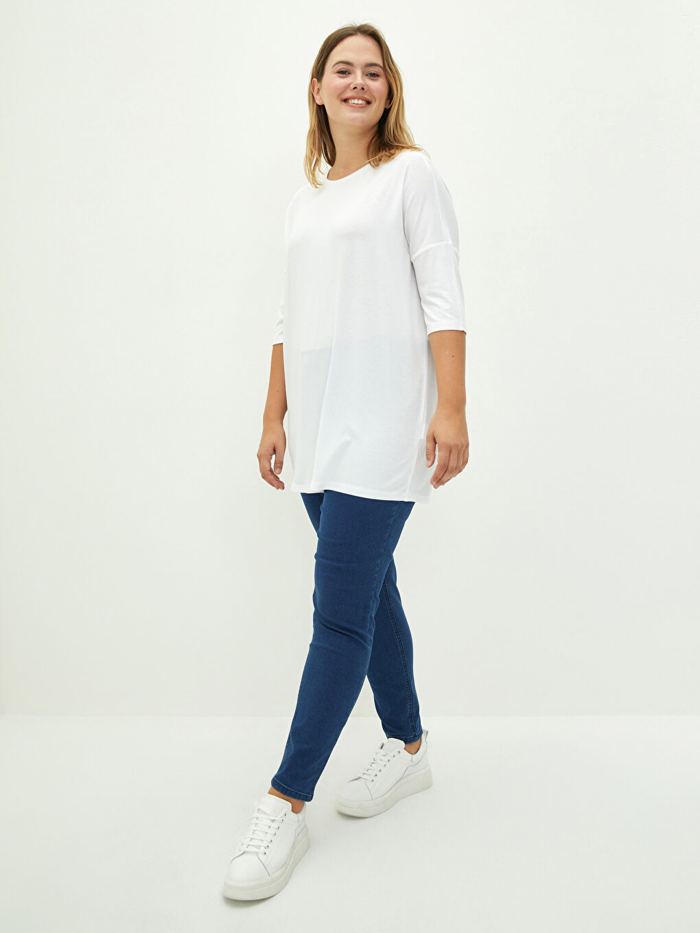 Crew Neck Plain Viscose Women's T-Shirt-2