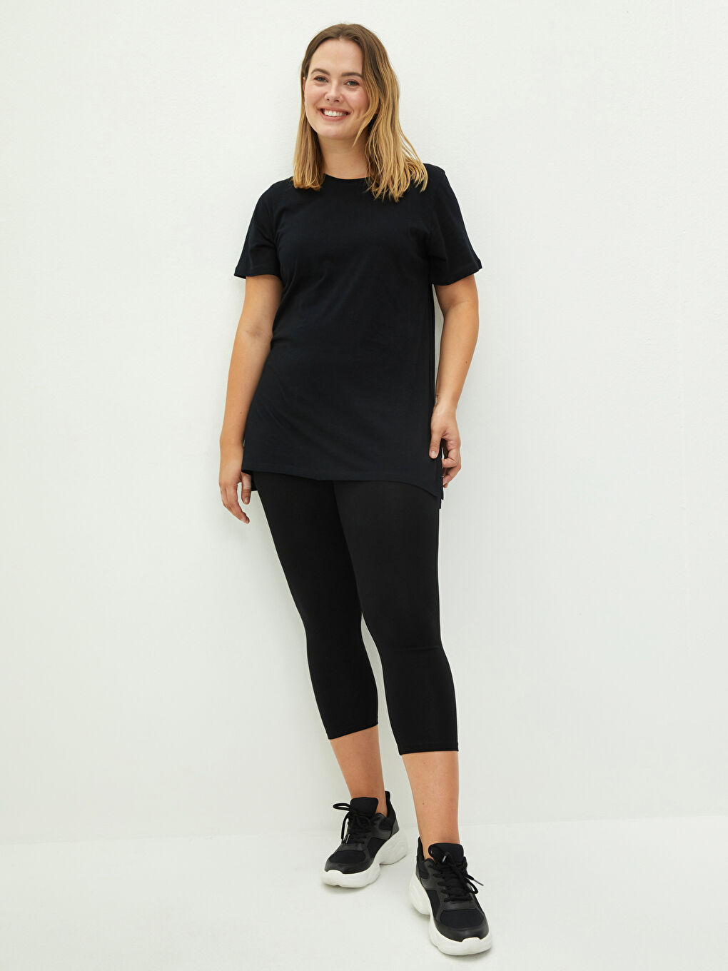 Siyah Kadın Beli Lastikli Düz Tayt