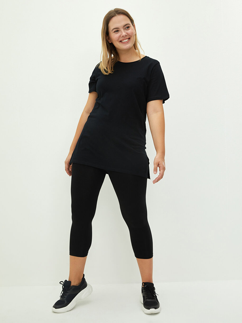 Siyah Kadın Beli Lastikli Düz Tayt-1