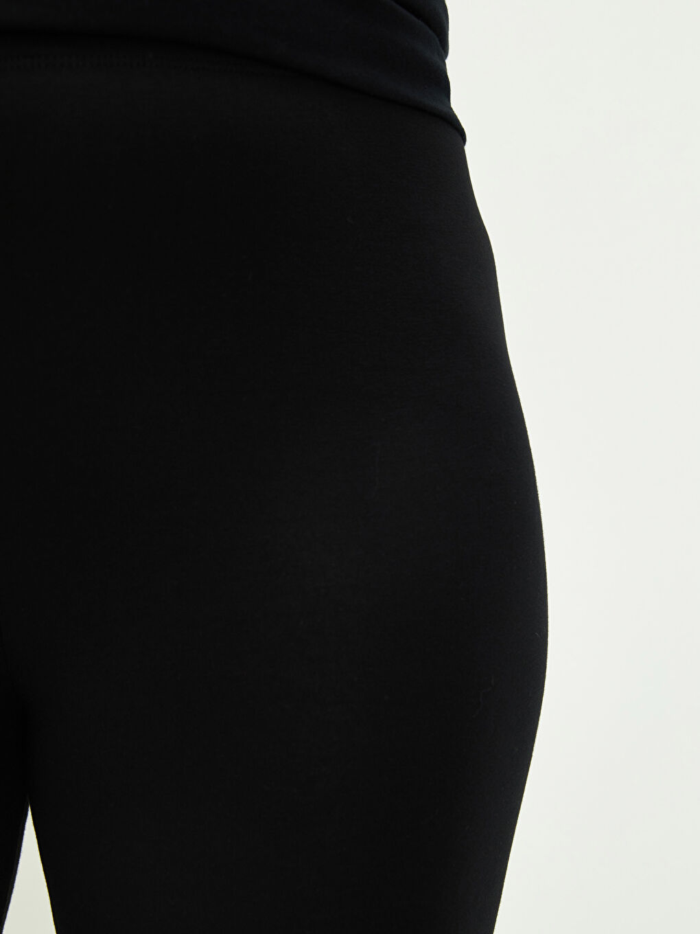 Siyah Kadın Beli Lastikli Düz Tayt-2