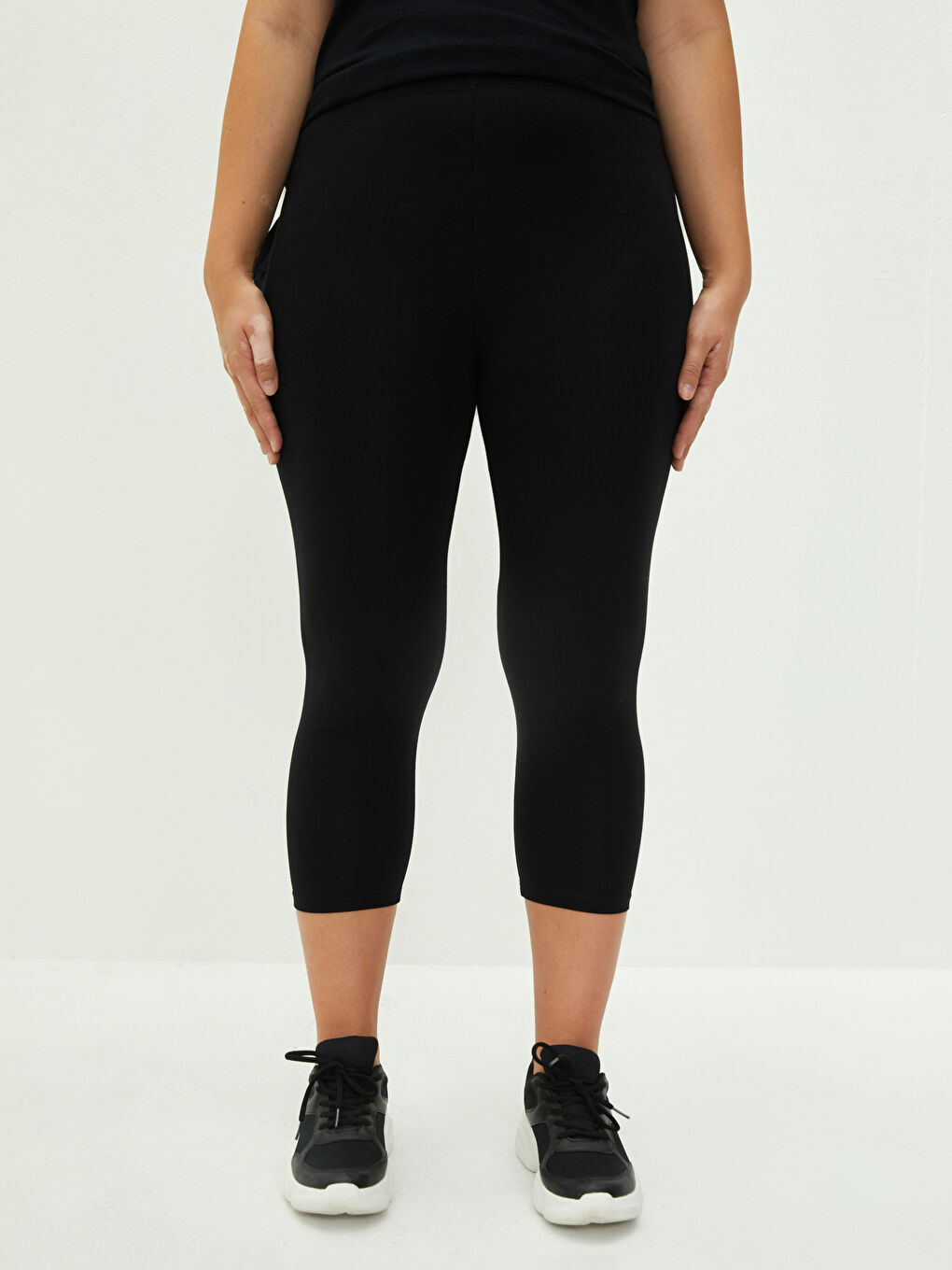 Siyah Kadın Beli Lastikli Düz Tayt-3