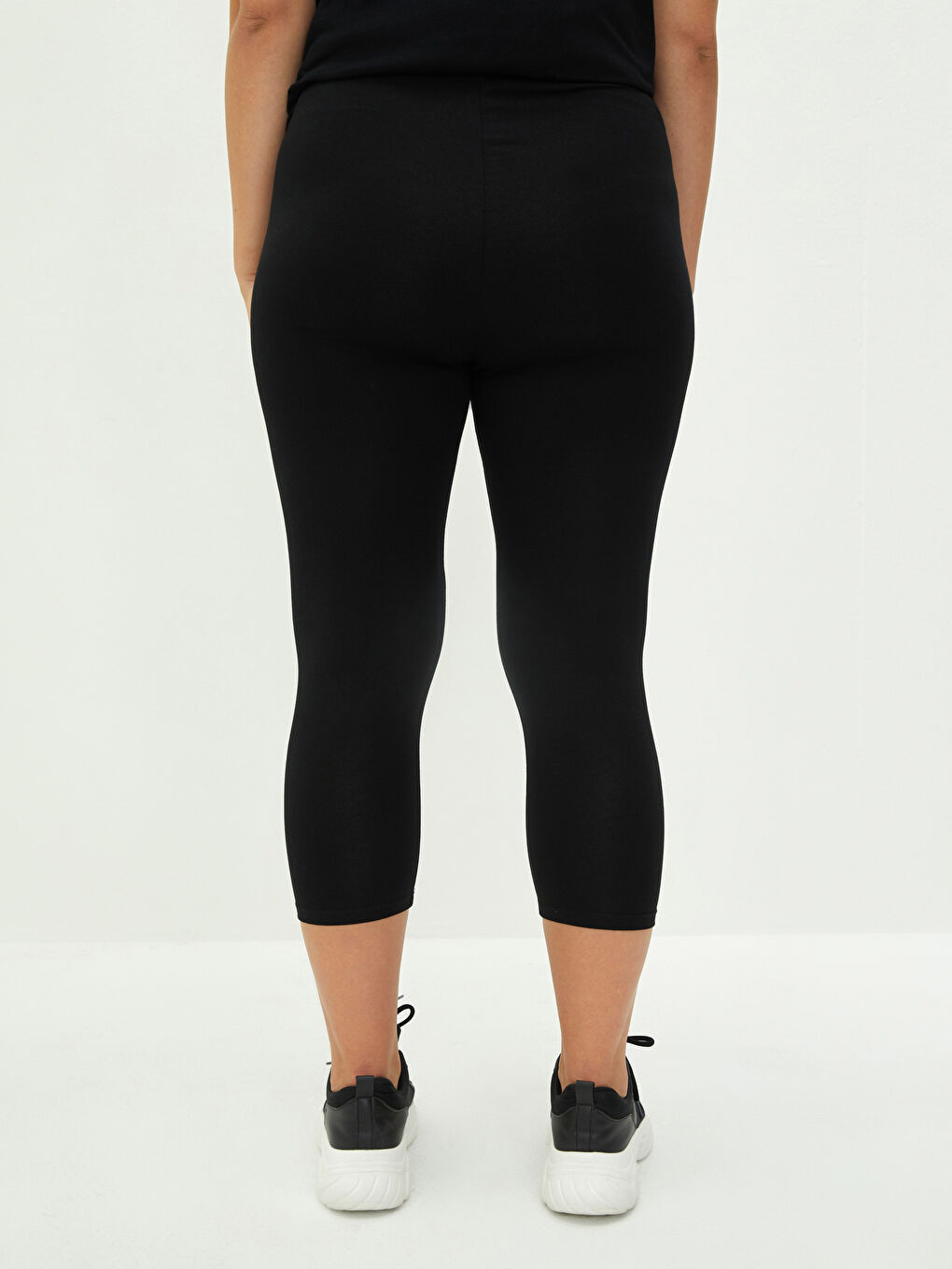 Siyah Kadın Beli Lastikli Düz Tayt-4