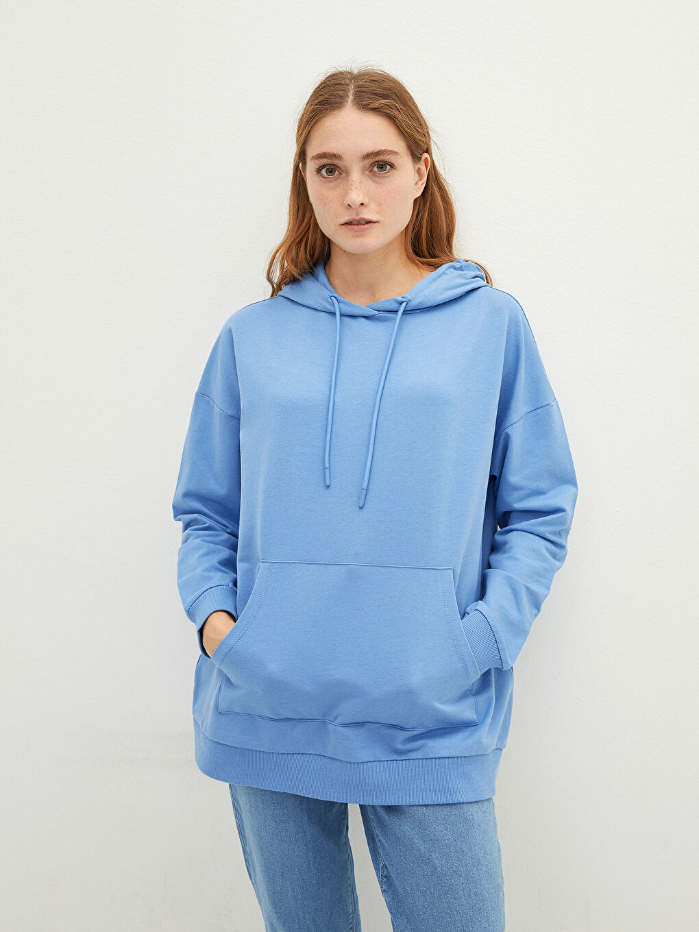 سويت شيرت كم طويل سادة بكابوش للسيدات