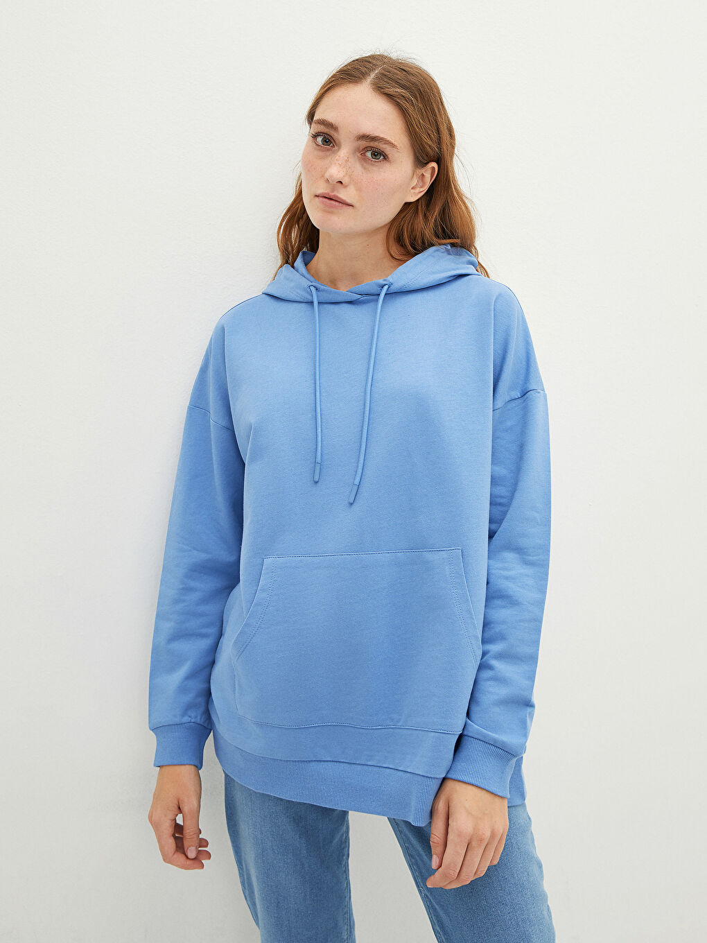 سويت شيرت كم طويل سادة بكابوش للسيدات-1