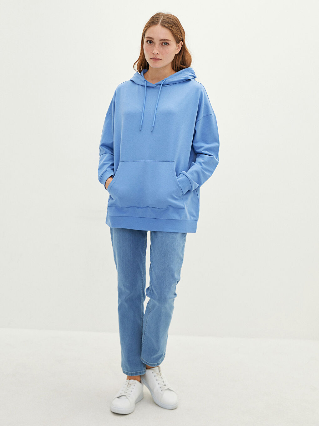 سويت شيرت كم طويل سادة بكابوش للسيدات-3