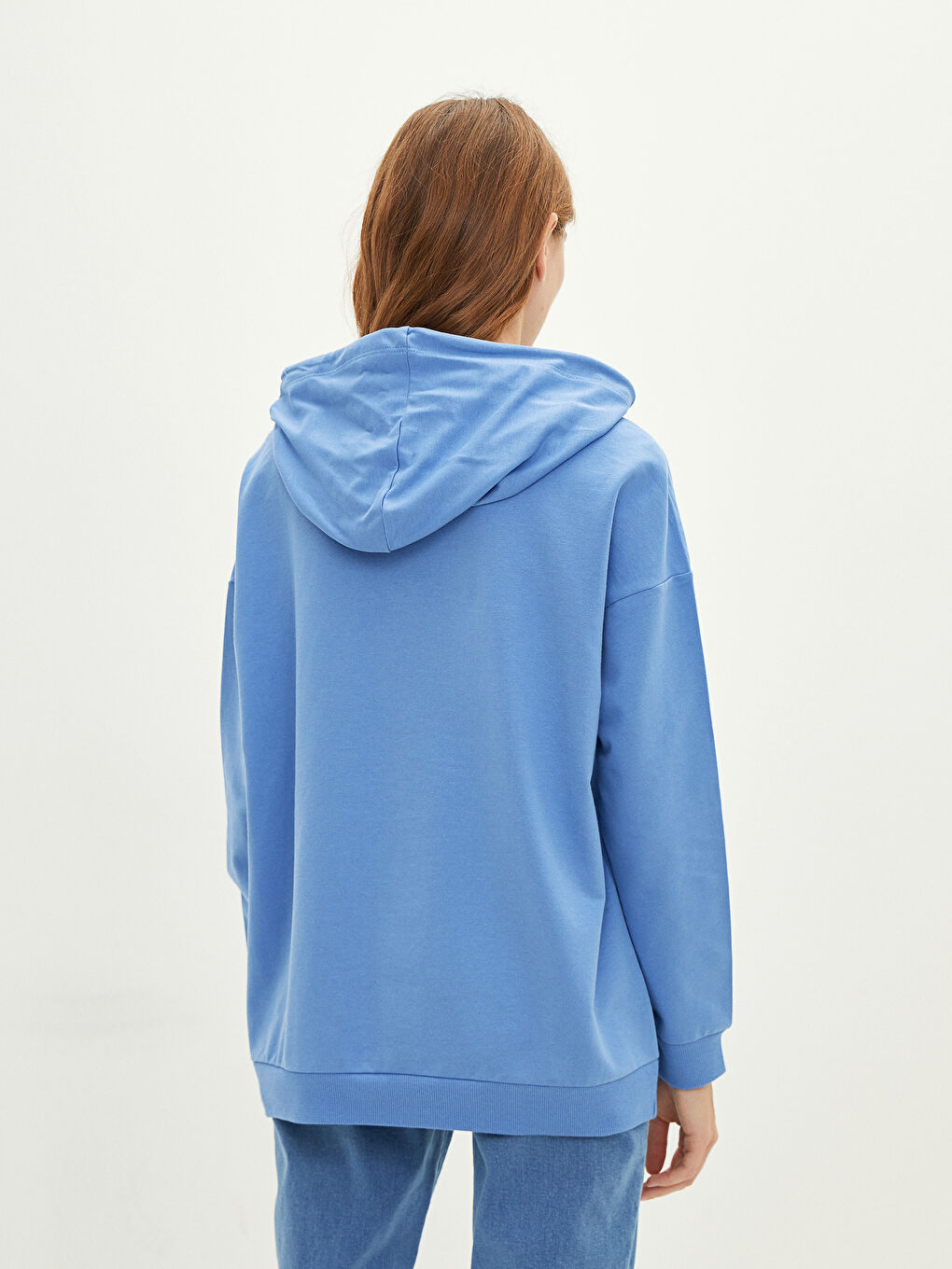 سويت شيرت كم طويل سادة بكابوش للسيدات-4