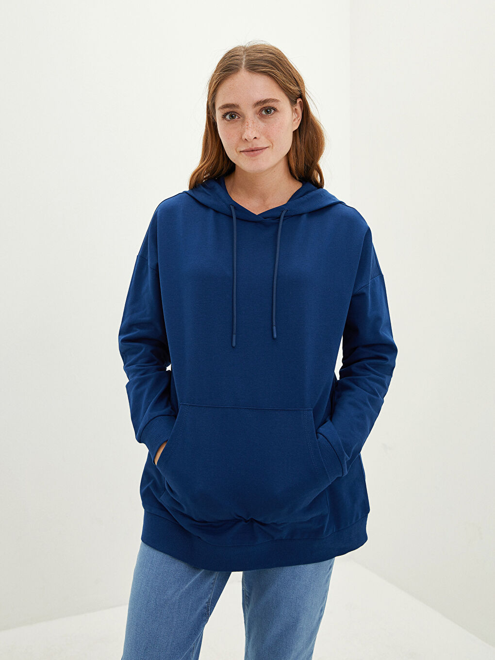 Hooded Plain Long Sleeve Women's Sweatshirt-2
