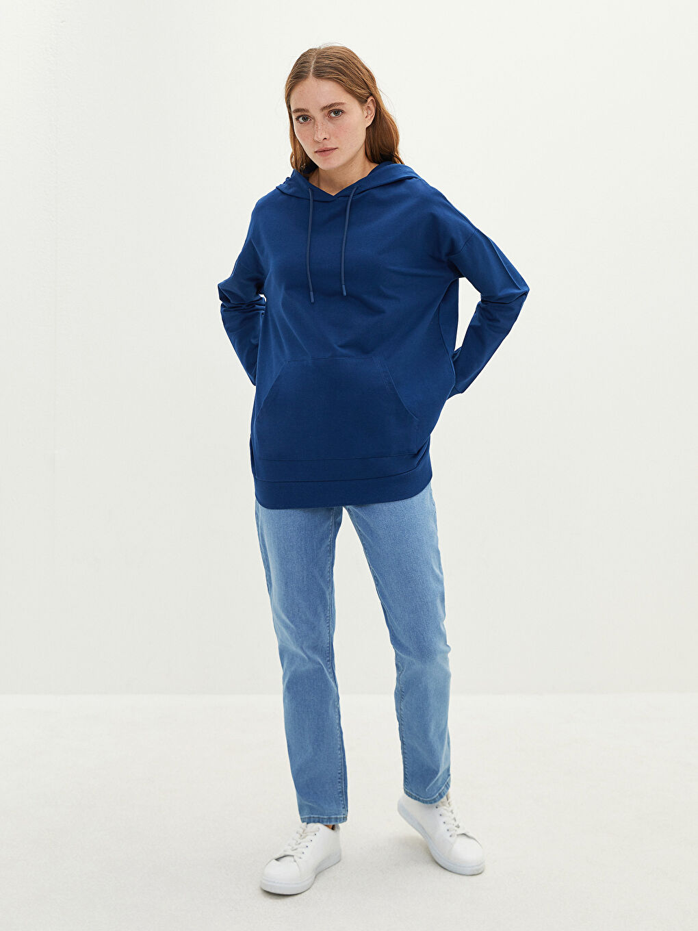 Hooded Plain Long Sleeve Women's Sweatshirt-4