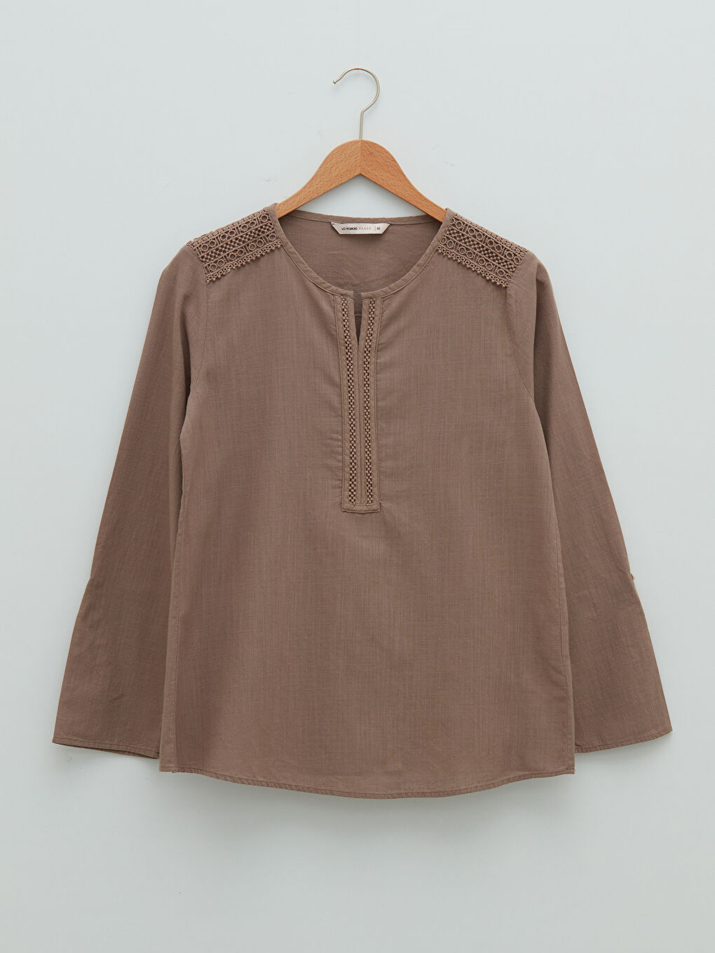 Henley-Ausschnitt Bestickte Langarm Baumwolle Bluse für Damen-5