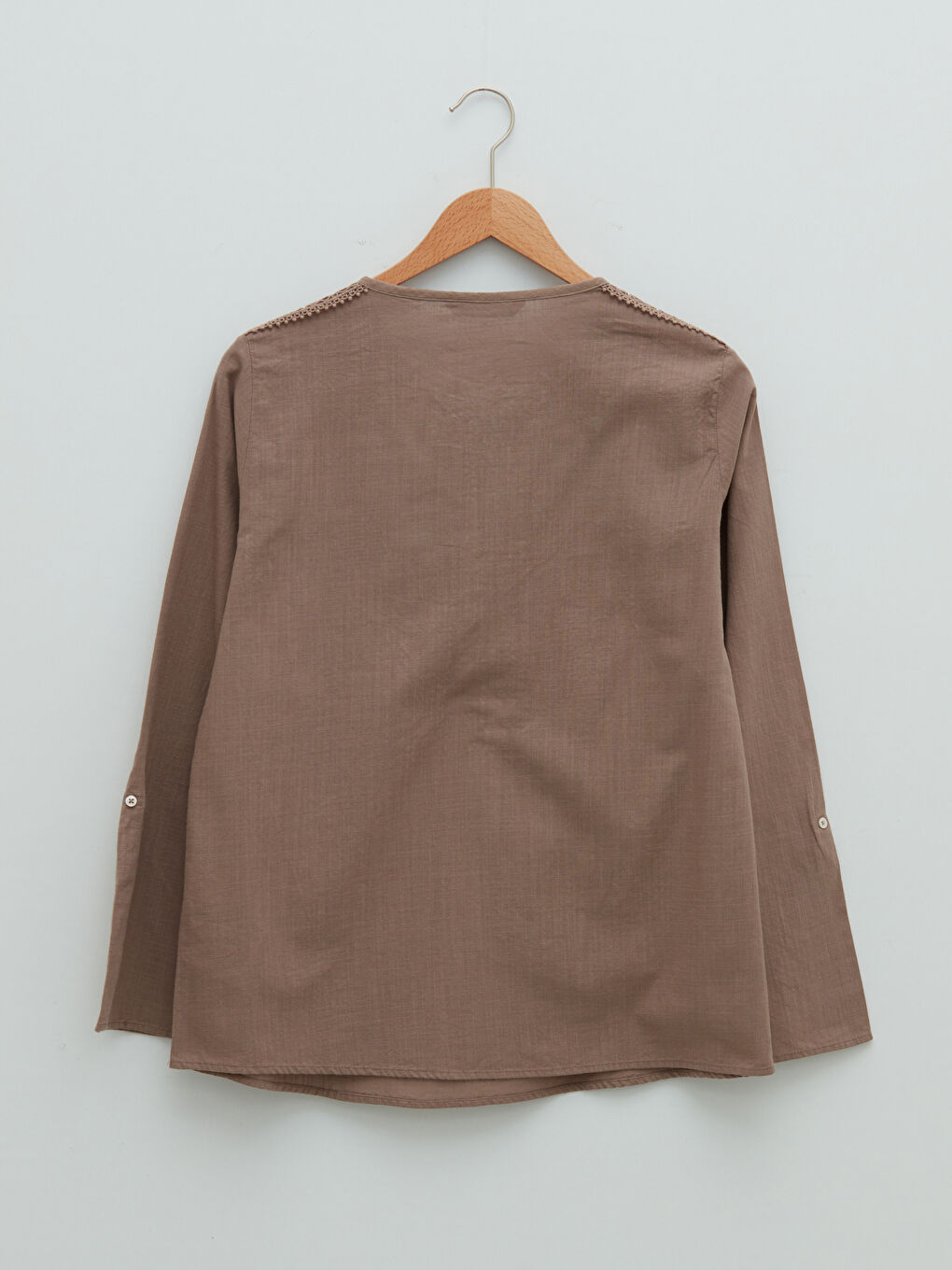 Henley-Ausschnitt Bestickte Langarm Baumwolle Bluse für Damen-6