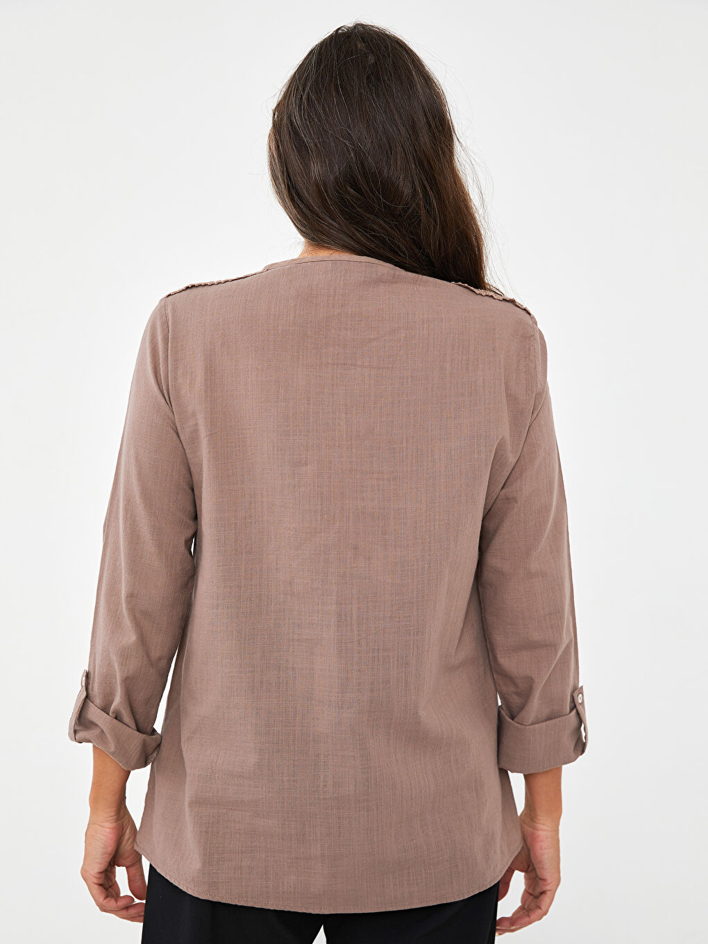 Henley-Ausschnitt Bestickte Langarm Baumwolle Bluse für Damen-4