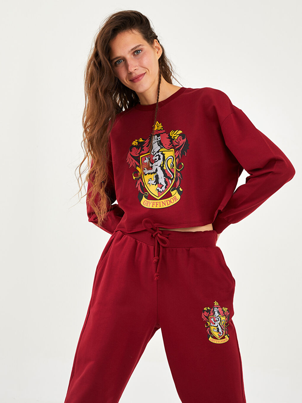 XSIDE Bordo Bisiklet Yaka Harry Potter Baskılı Uzun Kollu Pamuklu Kadın Sweatshirt