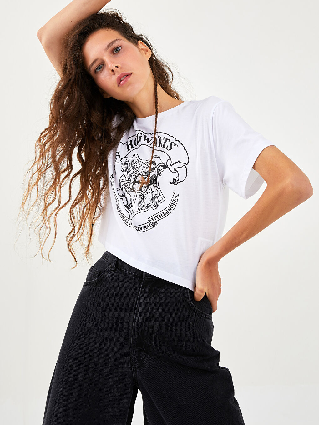 Haut Court Imprimé Harry Potter à Col Rond et Manches Courtes pour Femmes-1