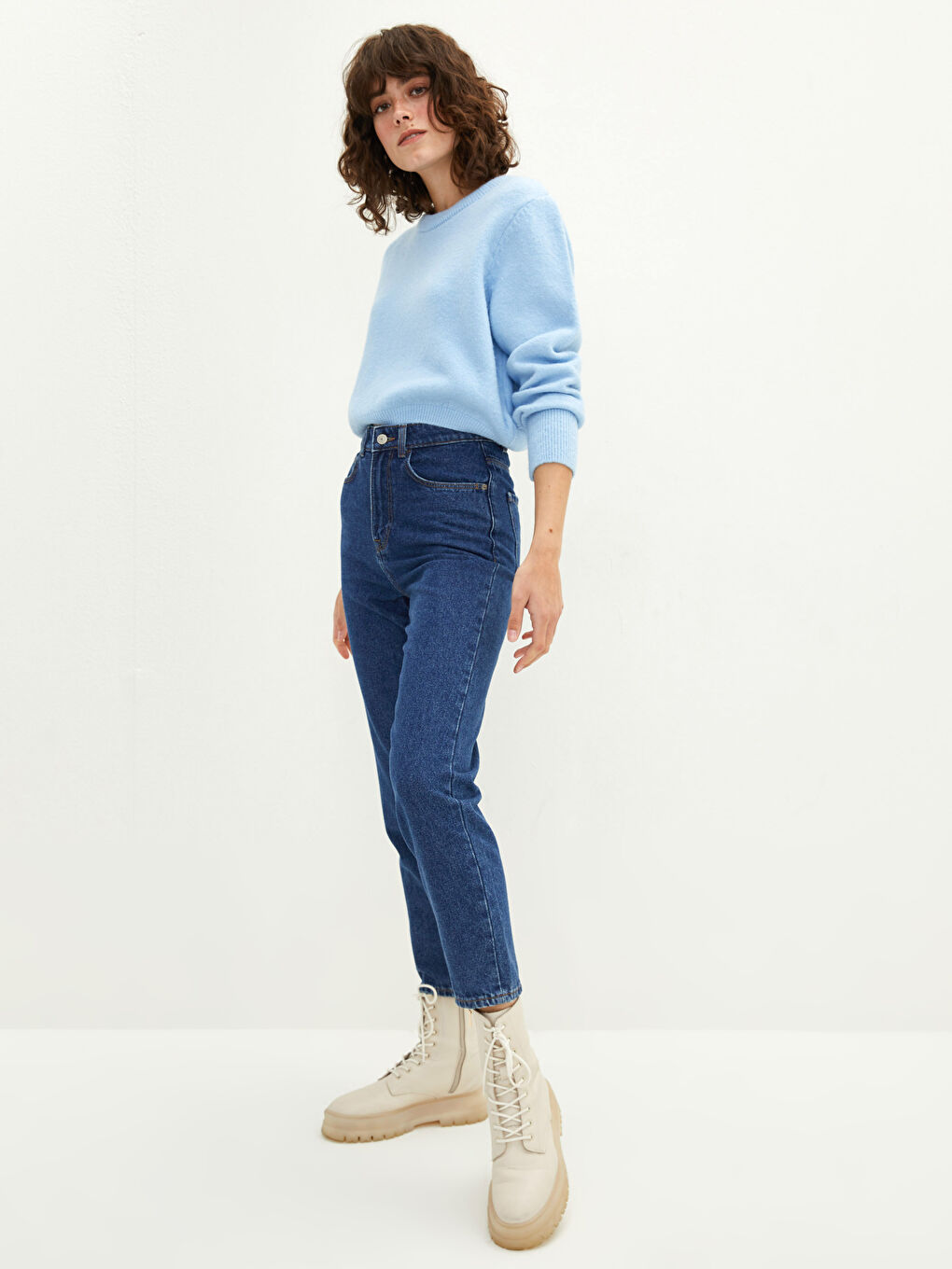 High Waist Mom Fit Pocket Detailed Women's Rodeo Denim Trousers-1