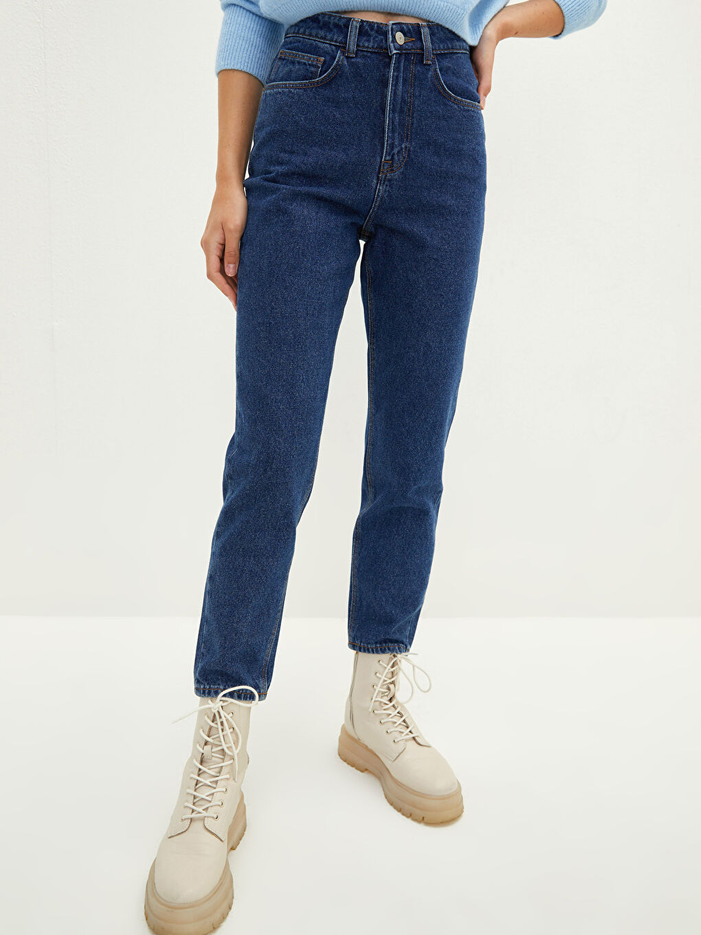 High Waist Mom Fit Pocket Detailed Women's Rodeo Denim Trousers-2