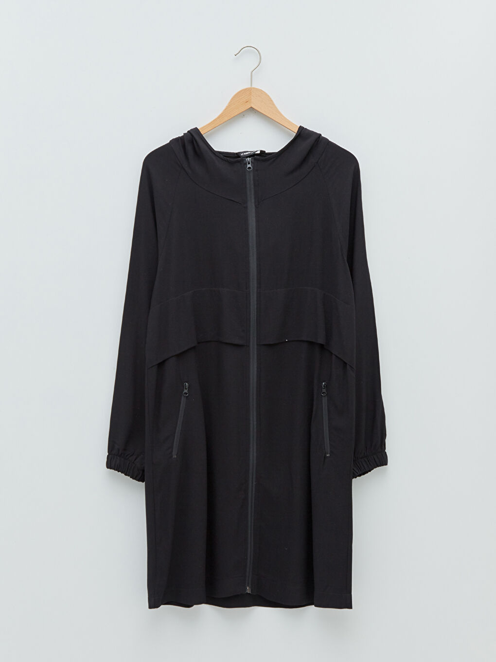 Hooded Plain Long Sleeved Pocket Detailed Leather Jacket Women's Tunic-5