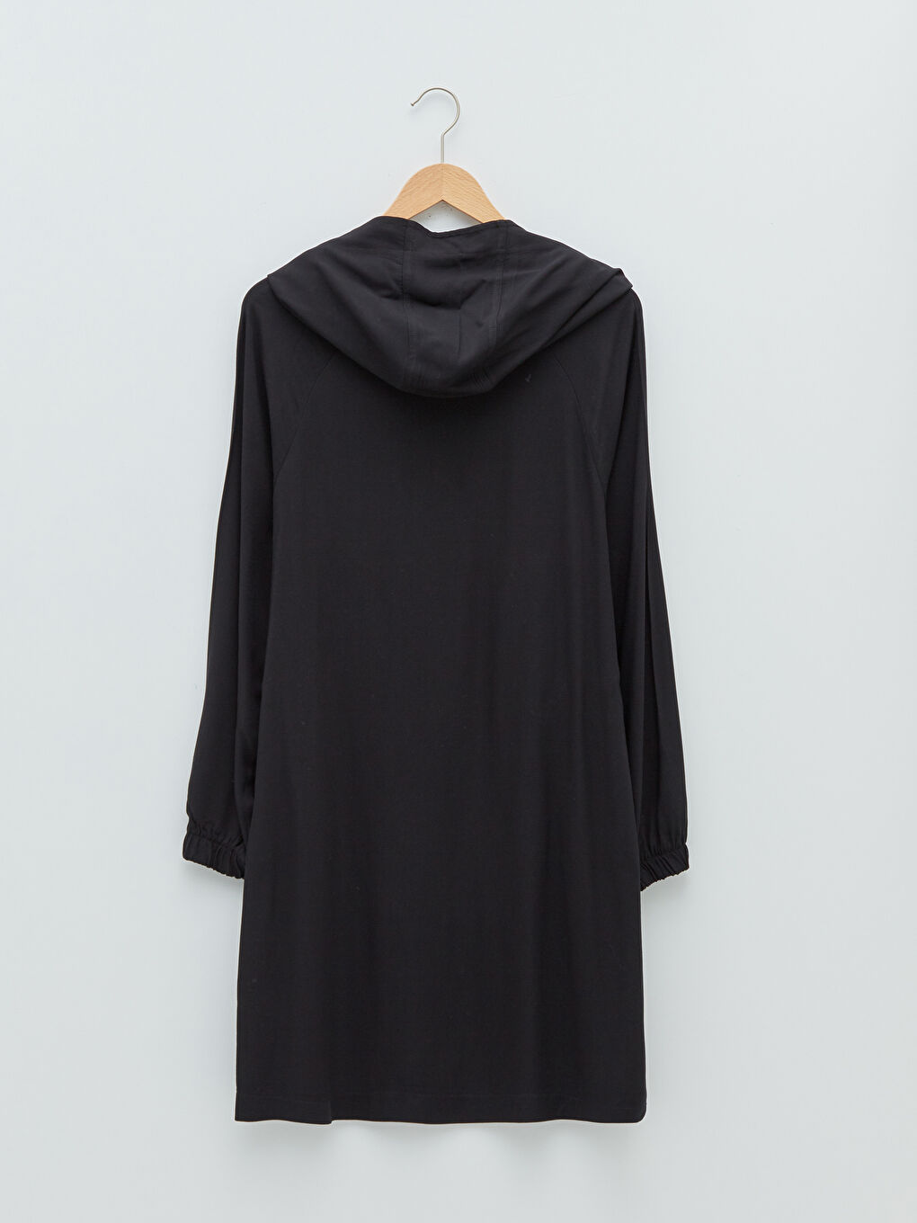 Hooded Plain Long Sleeved Pocket Detailed Leather Jacket Women's Tunic-6