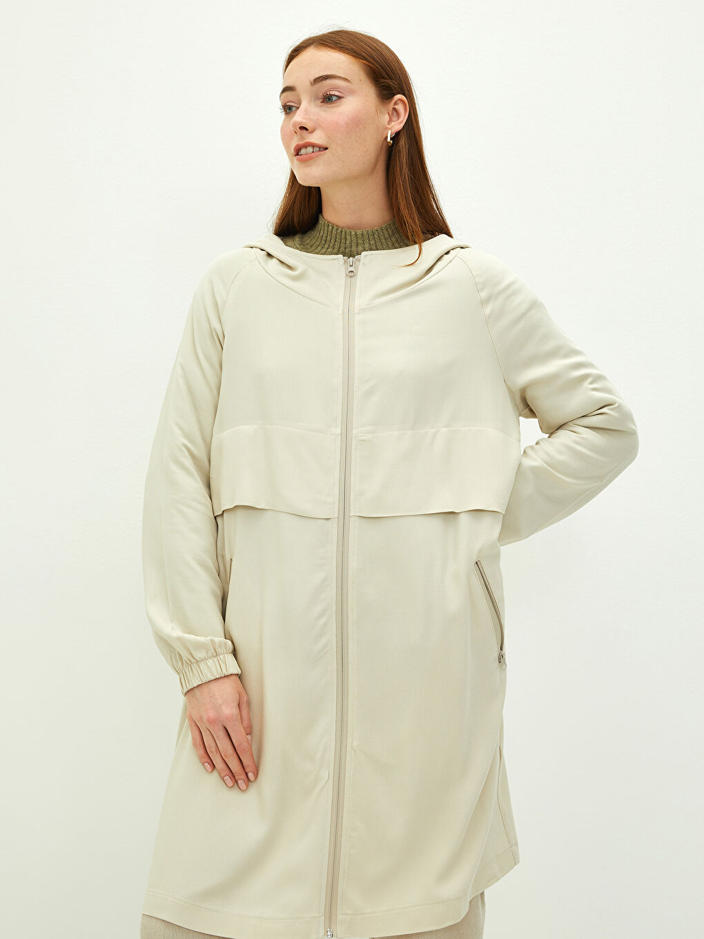 Tunică din Piele cu Glugă, Simplă, cu Mâneci Lungi și Detalii de Buzunar pentru Femei