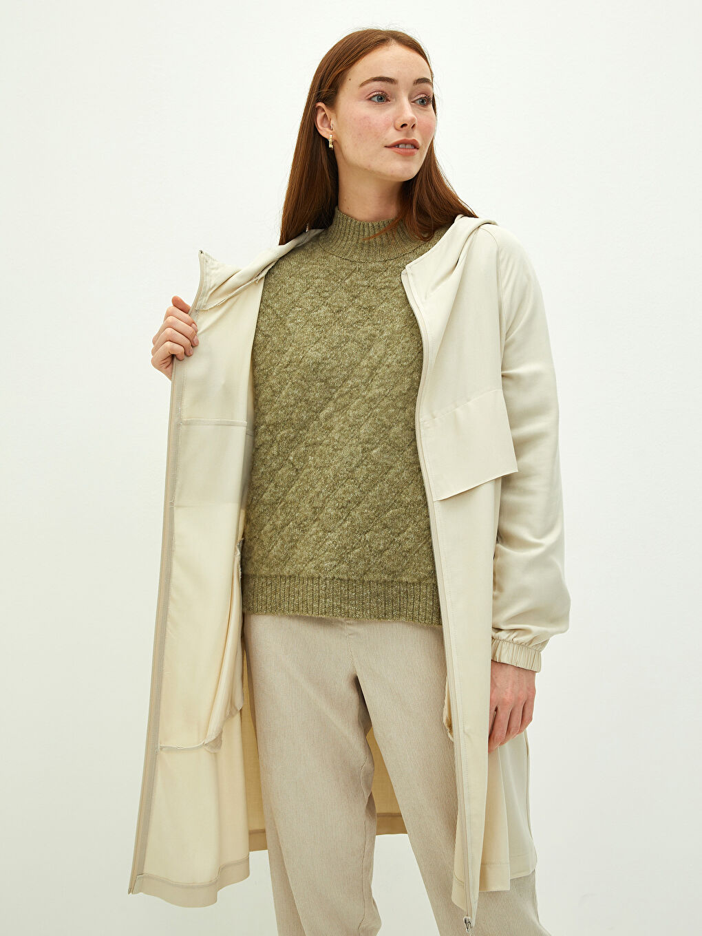 Tunică din Piele cu Glugă, Simplă, cu Mâneci Lungi și Detalii de Buzunar pentru Femei-3