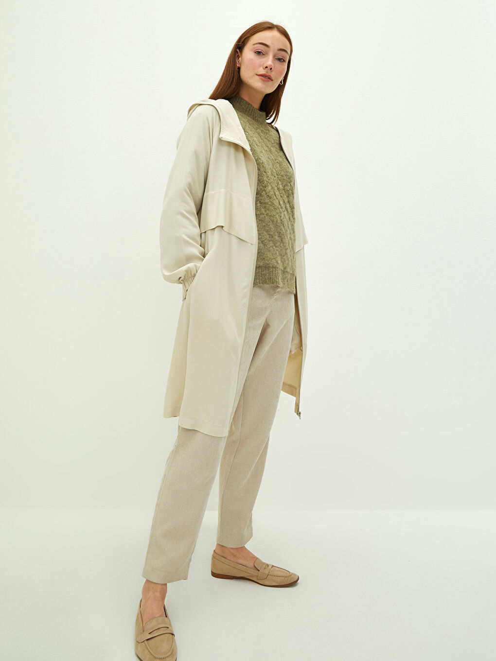 Tunică din Piele cu Glugă, Simplă, cu Mâneci Lungi și Detalii de Buzunar pentru Femei-4