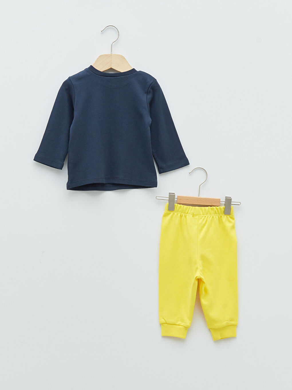 Lacivert Bisiklet Yaka Uzun Kollu Fenerbahçe Baskılı Pamuklu Erkek Bebek Taraftar Pijama Takımı-1