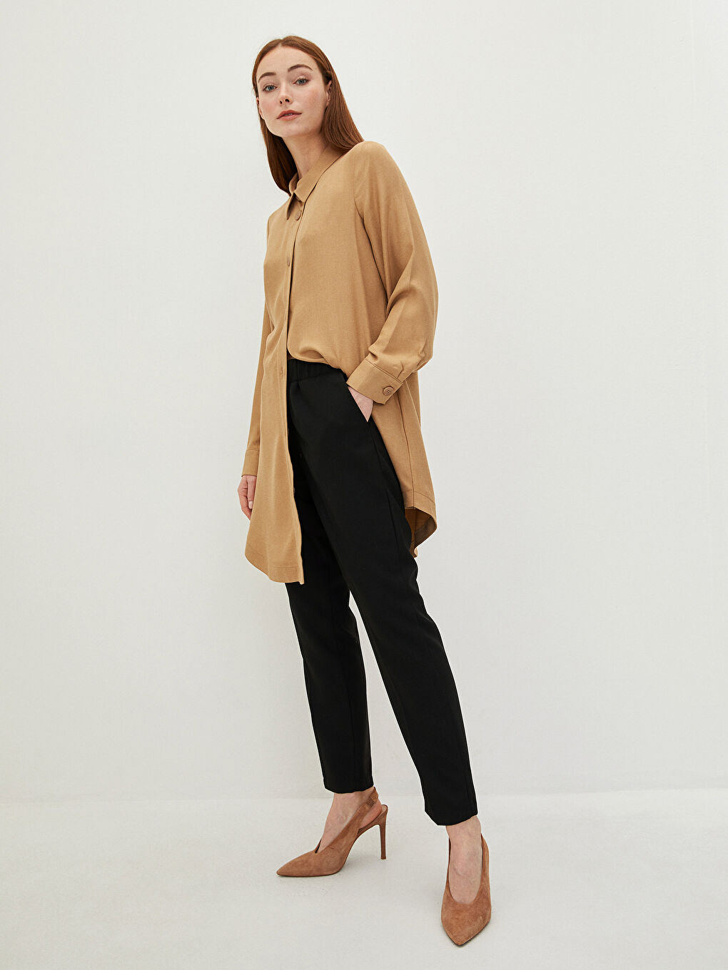 Elastic Waist Comfortable Fit Pocket Detailed Women's Harem Trousers-1