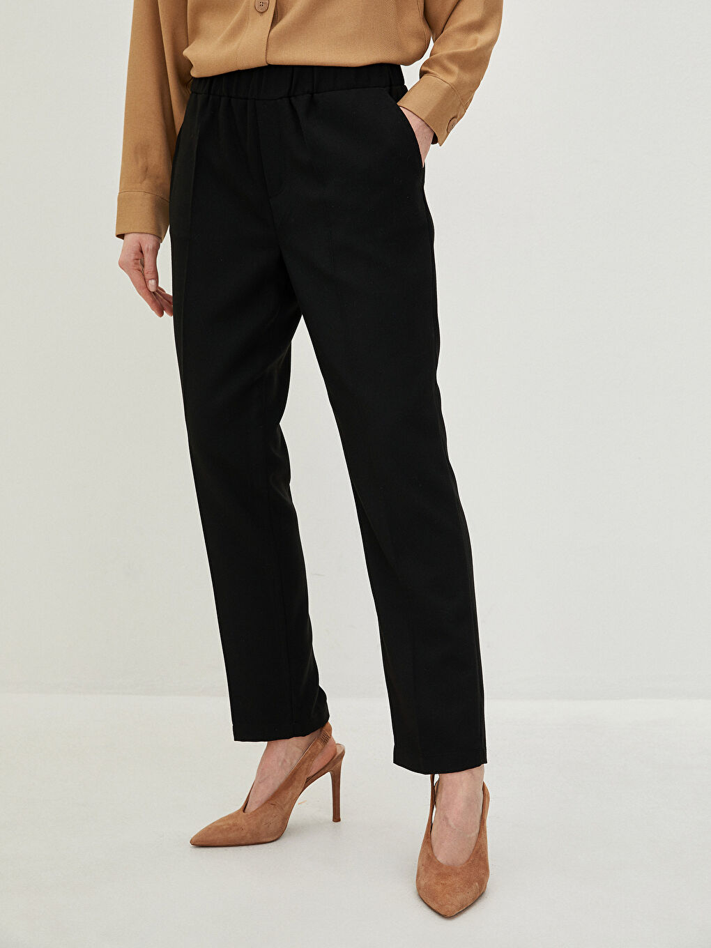 Elastic Waist Comfortable Fit Pocket Detailed Women's Harem Trousers-2