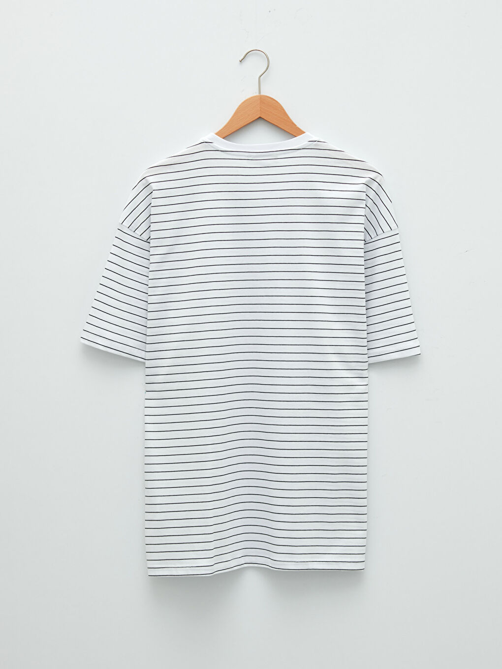 Beyaz Oversize Bisiklet Yaka Kısa Kollu Çizgili Penye Erkek Tişört-11