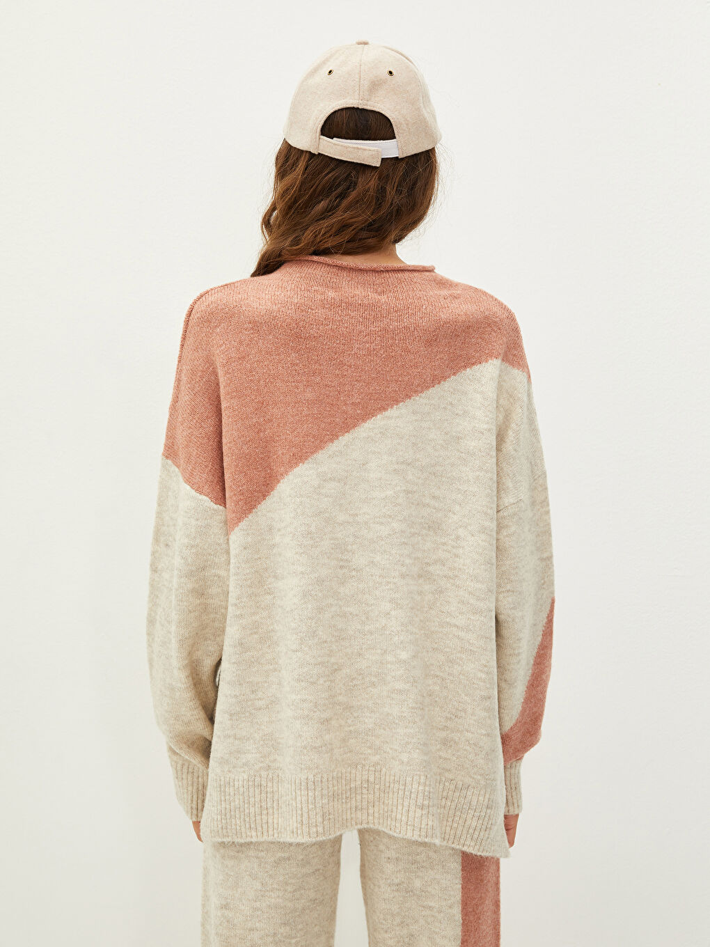 Half Turtleneck Long Sleeve Women's Tricot Sweater with Color Block-3