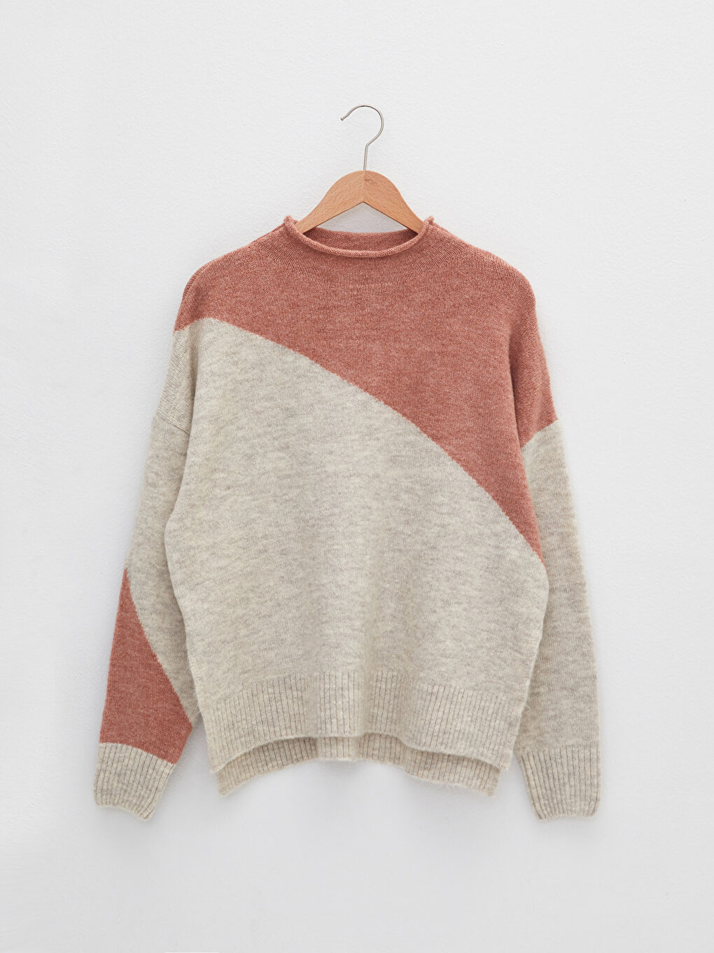 Half Turtleneck Long Sleeve Women's Tricot Sweater with Color Block-4