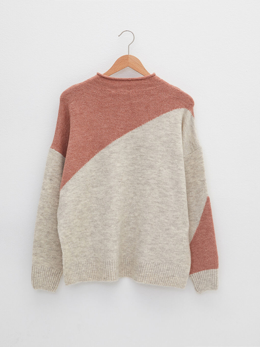 Half Turtleneck Long Sleeve Women's Tricot Sweater with Color Block-5
