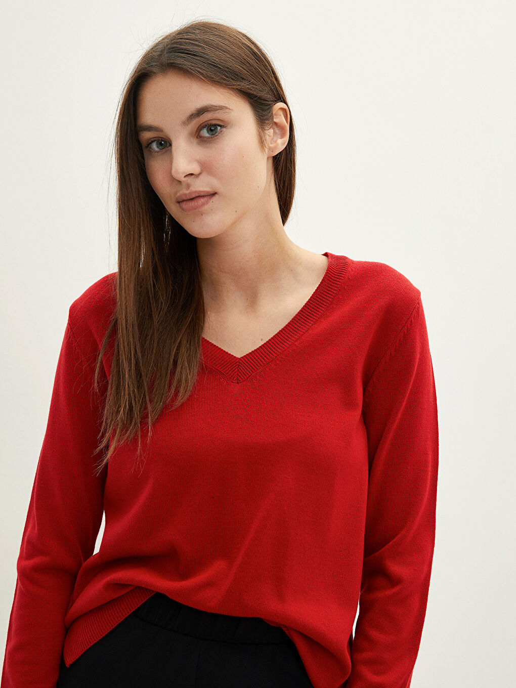 LCWAIKIKI Basic V-Ausschnitt Schlichter Langarm Damen Strickpullover -W1GS81Z8-HJY