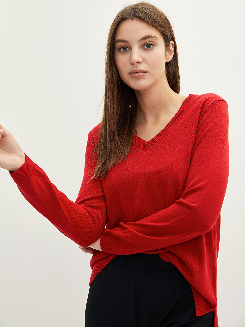 LCWAIKIKI Basic V-Ausschnitt Schlichter Langarm Damen Strickpullover -W1GS81Z8-HJY