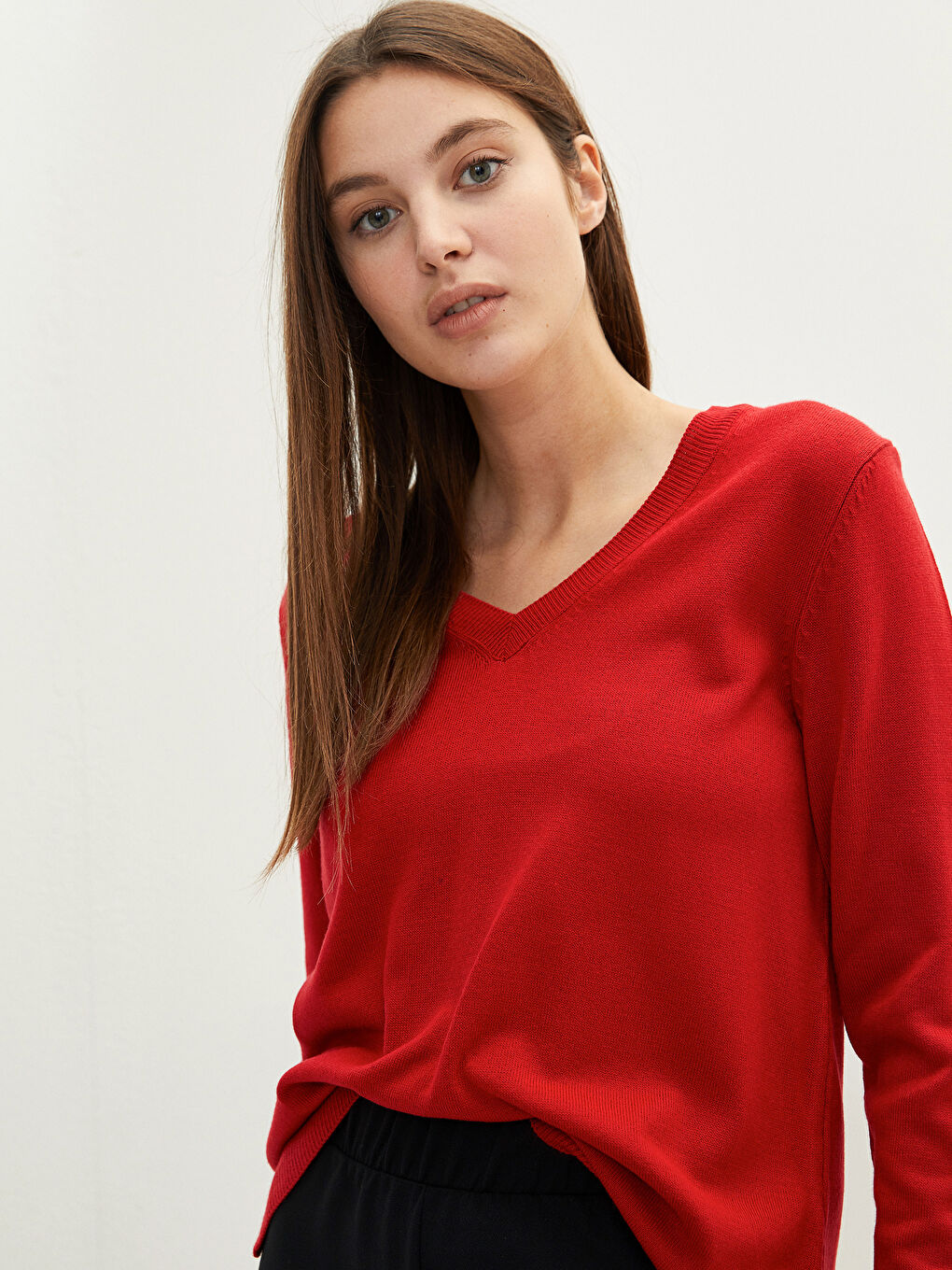 LCWAIKIKI Basic V-Ausschnitt Schlichter Langarm Damen Strickpullover -W1GS81Z8-HJY