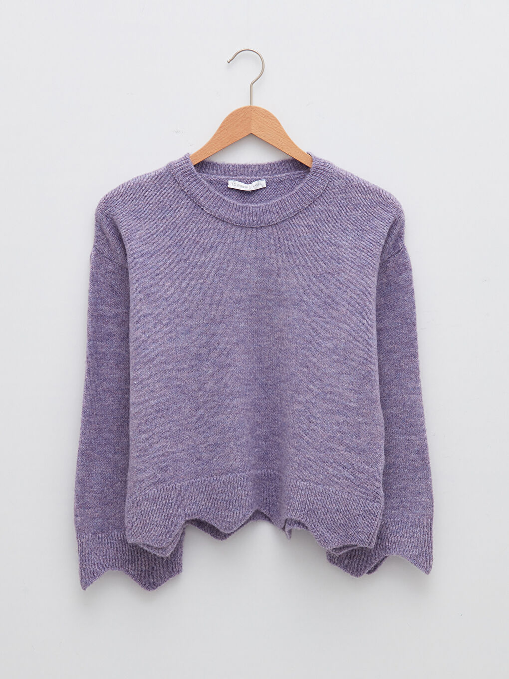 Lila Bisiklet Yaka Düz Uzun Kollu Kadın Triko Kazak-5