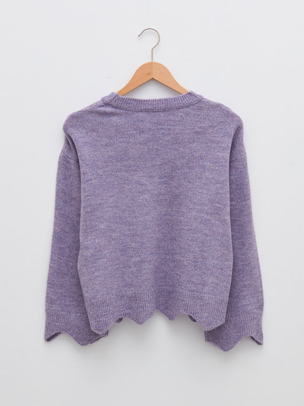 Lila Bisiklet Yaka Düz Uzun Kollu Kadın Triko Kazak-6