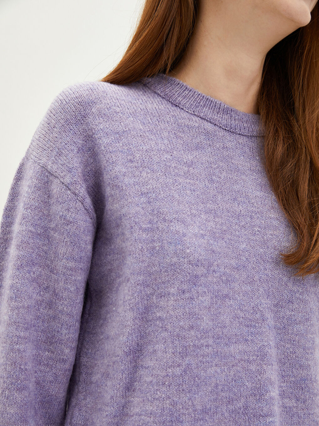 Lila Bisiklet Yaka Düz Uzun Kollu Kadın Triko Kazak-3