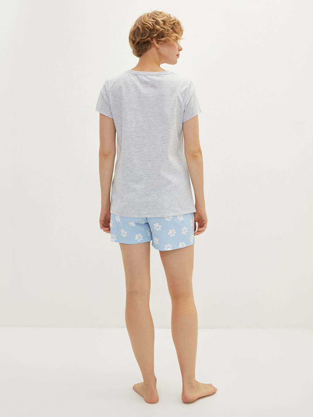 Mavi Bisiklet Yaka Baskılı Kısa Kollu Kadın Şortlu Pijama Takımı-4