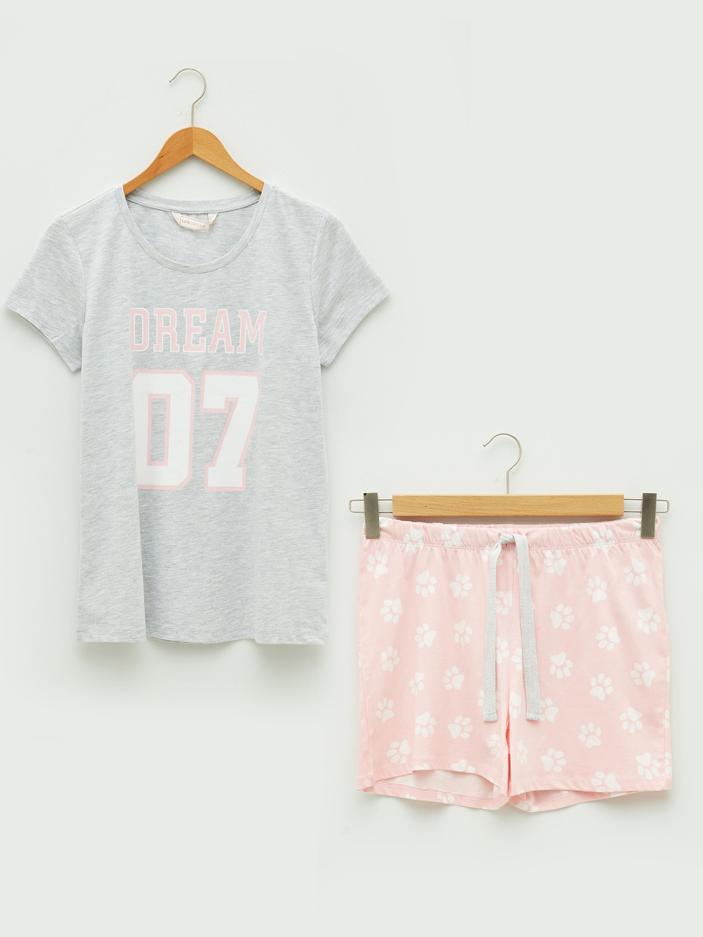 Pembe Bisiklet Yaka Baskılı Kısa Kollu Kadın Şortlu Pijama Takımı-5