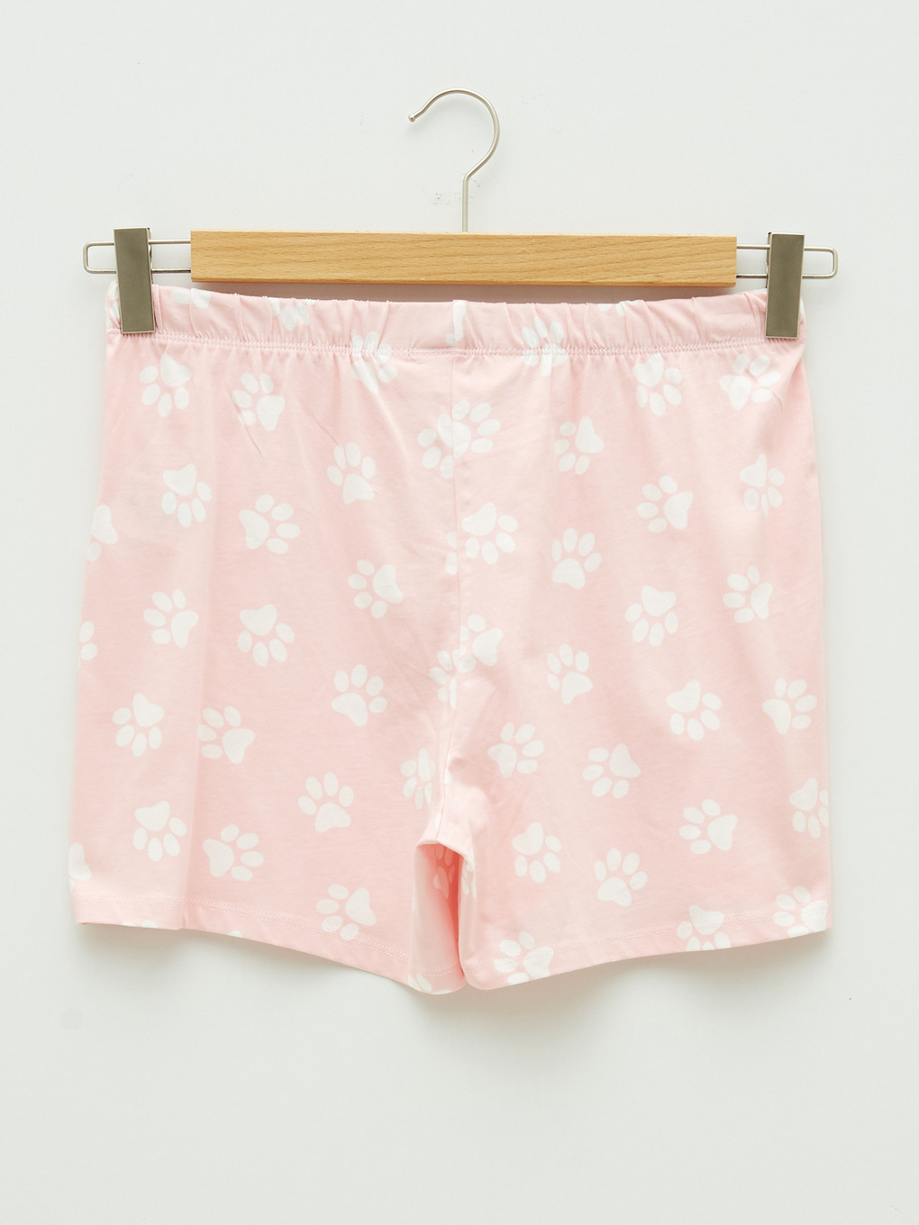 Pembe Bisiklet Yaka Baskılı Kısa Kollu Kadın Şortlu Pijama Takımı-9